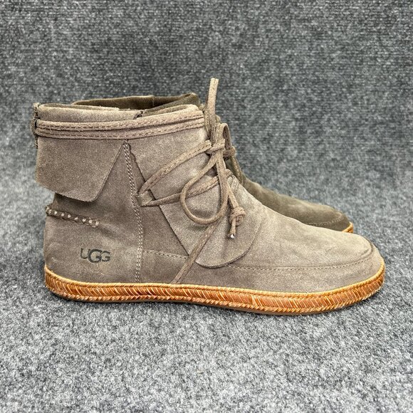 UGG Reid Moccasins Women's Size 7.5 Green Soft Suede Lace Up Moc Ankle Bootie - Picture 1 of 10